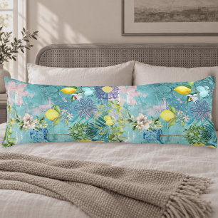Chic collage blue turquoise sicilian citrus floral body cushion