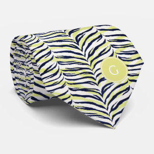 Chic colorful black & yellow zebra print monogram tie