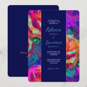 Chic colorful bright flowers wedding invitation