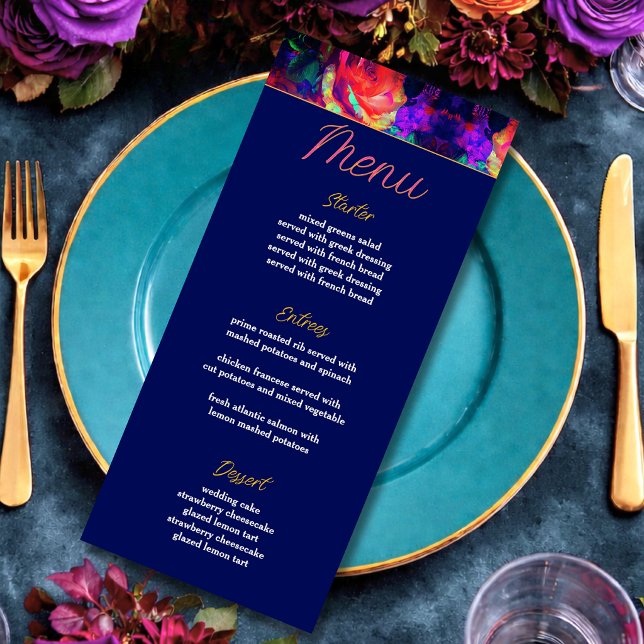 Chic colorful bright flowers wedding menu (Creator Uploaded)