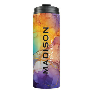 Chic colorful faux gold glitter marbling monogram thermal tumbler