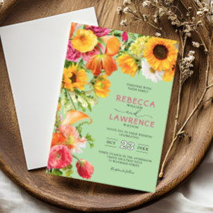 chic colorful spring florals wedding invitation