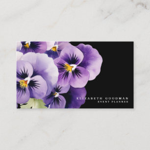 Chic Colorful Spring Pansies Black Business Cards