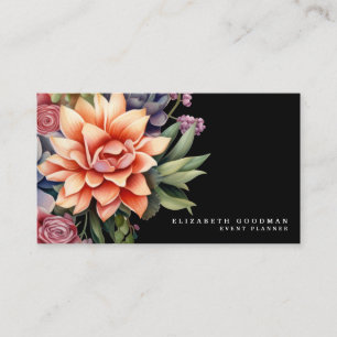 Chic Colorful Succulents Black Business Cards