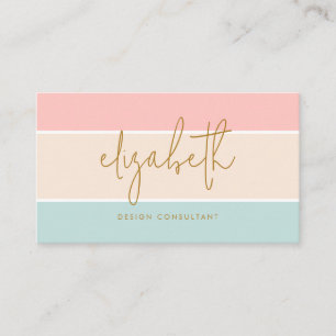 Chic Colour Block Pastel Pink Yellow Blue Stripe Business Card
