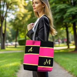 Chic Colour Block pink Monogram  Tote Bag