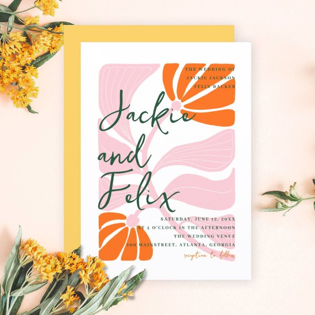 Chic Colourful Abstract Floral Retro Wedding Invitation (Creator Uploaded)
