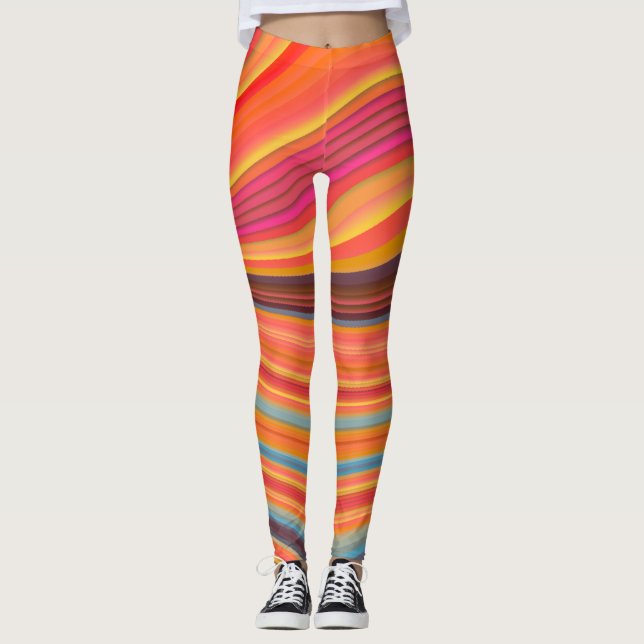 Chic Colourful Abstract Orang Yellow Leggings (Front)