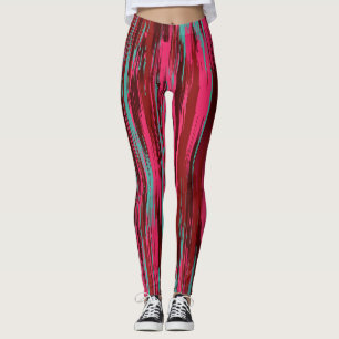 Chic Colourful Abstract Red &Pink Leggings