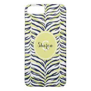 Chic colourful black & yellow zebra print monogram iPhone 8 plus/7 plus case