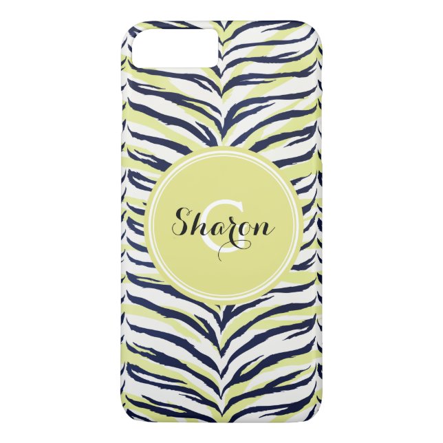 Chic colourful black & yellow zebra print monogram Case-Mate iPhone case (Back)