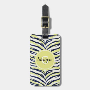 Chic colourful black & yellow zebra print monogram luggage tag