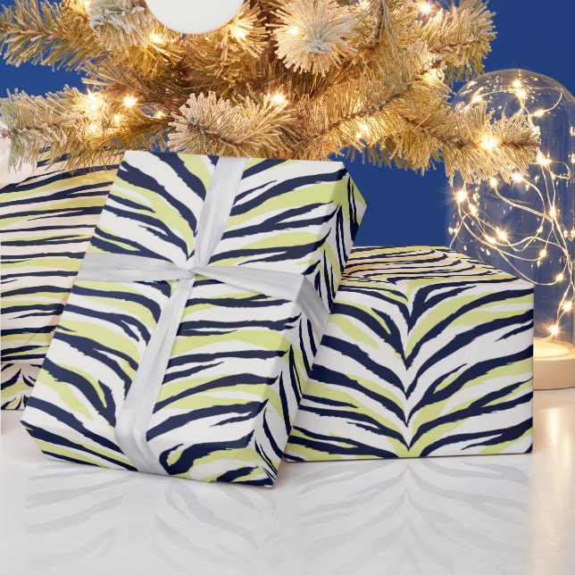 Chic colourful black & yellow zebra print monogram wrapping paper (Holidays)