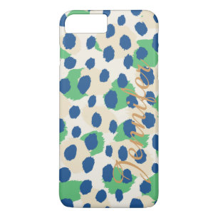 Chic colourful blue green cheetah print monogram iPhone 8 plus/7 plus case