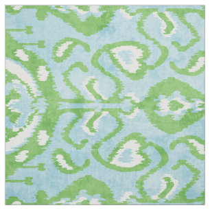 Chic colourful blue green ikat tribal patterns fabric
