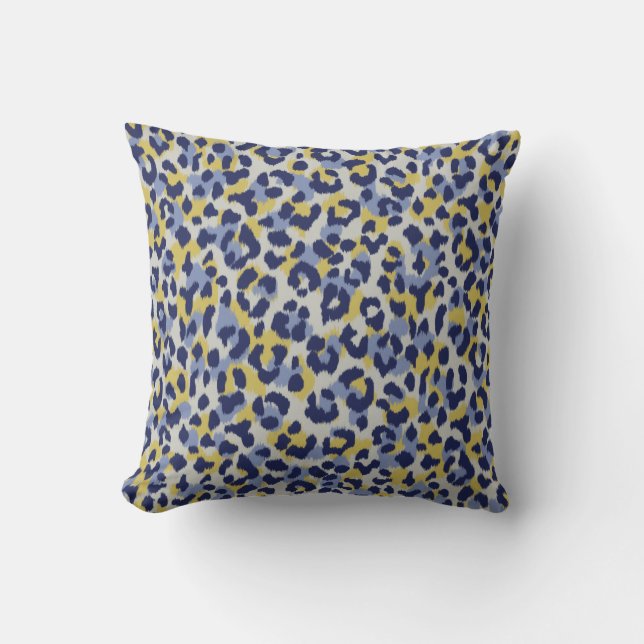 Chic colourful blue yellow cheetah print monogram cushion (Front)