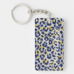 Chic colourful blue yellow cheetah print monogram key ring