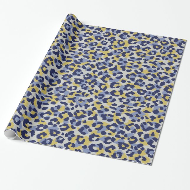 Chic colourful blue yellow cheetah print monogram wrapping paper (Unrolled)
