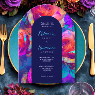 Chic colourful bright flowers wedding arch invitation