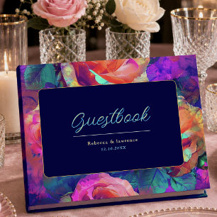 Chic colourful bright flowers wedding guest book
