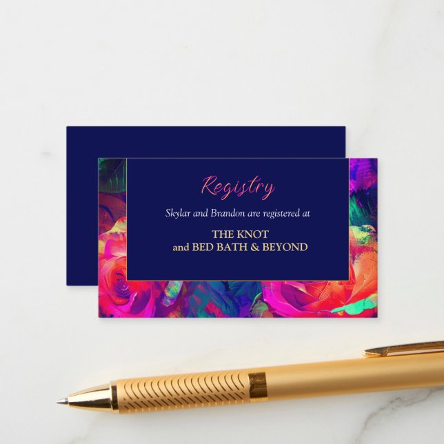 Chic colourful bright flowers wedding Registry  Enclosure Card (Front/Back In Situ)