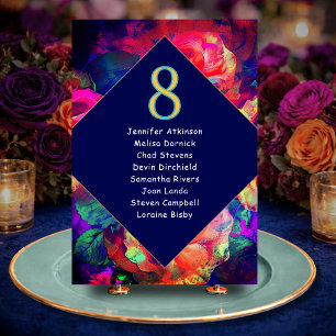 Chic colourful bright flowers wedding seating table number