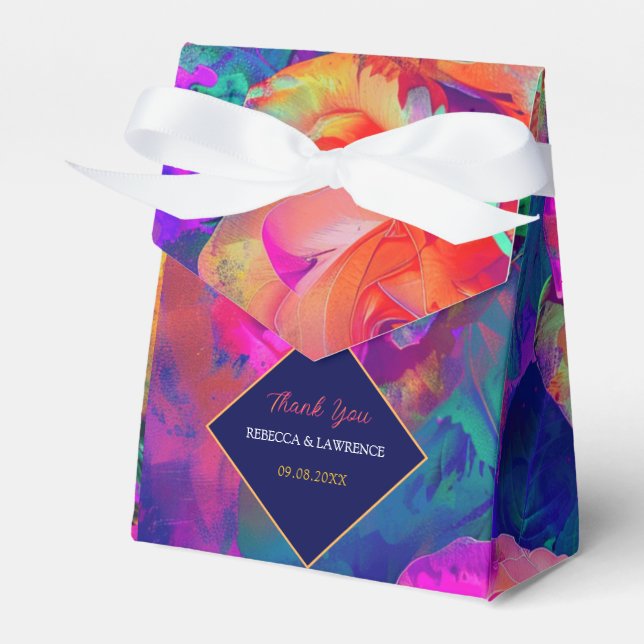 Chic colourful bright flowers wedding tent favour box (Front Side)
