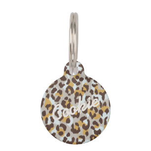 Chic colourful brown gold cheetah print monogram pet tag