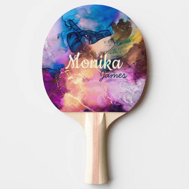 Chic colourful faux gold glitter Marble Monogram Ping Pong Paddle (Front)