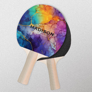 Chic colourful faux gold glitter marbling monogram ping pong paddle