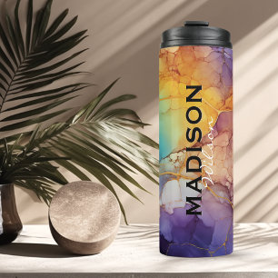 Chic colourful faux gold glitter marbling monogram thermal tumbler