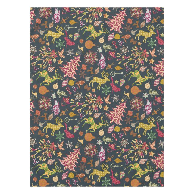 Chic Colourful Festive Patchwork Floral Damask Tablecloth (Front)