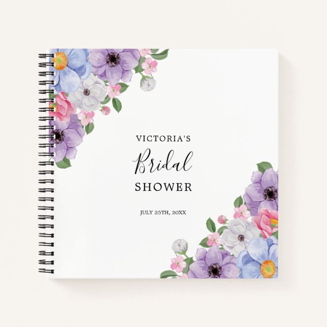 Chic Colourful Floral Frame Bridal Shower Gift Lis Notebook (Front)