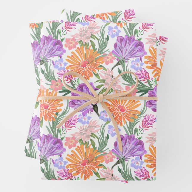 Chic Colourful Floral  Wrapping Paper Sheet (In situ)