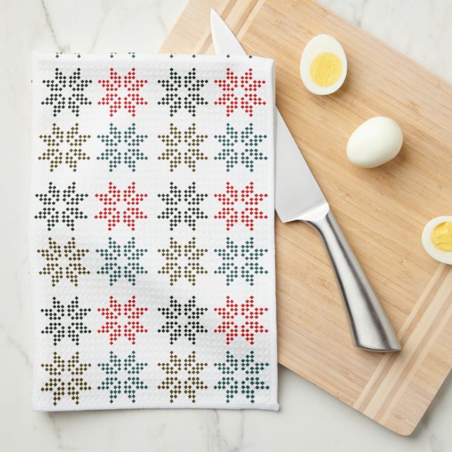 Chic Colourful Four Poinsettias Motif Tea Towel (Quarter Fold)