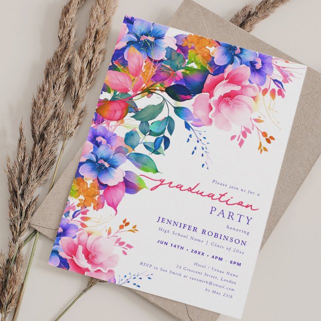 Chic Colourful Garden Floral Graduation Party Invitation (Chic Colorful Garden Floral Graduation Party Invitation)
