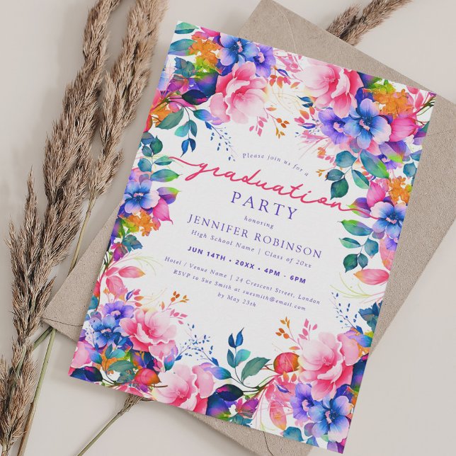 Chic Colourful Garden Floral Graduation Party Invitation (Chic Colorful Garden Floral Graduation Party Invitation)