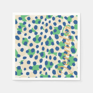 Chic colourful green blue cheetah print monogram napkin