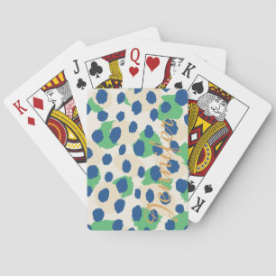 Chic colourful green blue cheetah print monogram playing cards