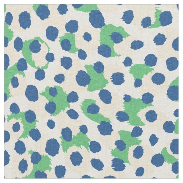Chic colourful green blue cheetah print polka dots fabric (Close Up)