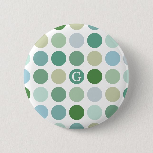 Chic colourful green polka dots pattern monogram 6 cm round badge (Front)