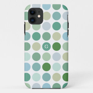 Chic colourful green polka dots pattern monogram iPhone 11 case