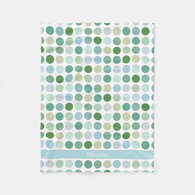 Chic colourful green polka dots pattern monogram fleece blanket (Front)