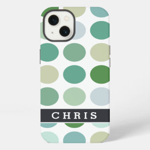 Chic colourful green polka dots pattern monogram iPhone 13 case