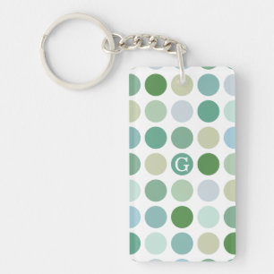Chic colourful green polka dots pattern monogram key ring