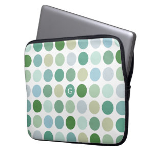 Chic colourful green polka dots pattern monogram laptop sleeve