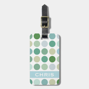 Chic colourful green polka dots pattern monogram luggage tag