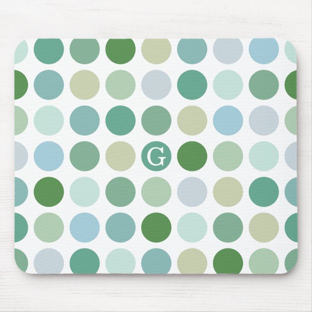 Chic colourful green polka dots pattern monogram mouse mat (Front)