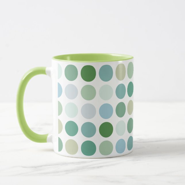 Chic colourful green polka dots pattern monogram mug (Left)