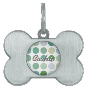 Chic colourful green polka dots pattern monogram pet ID tag